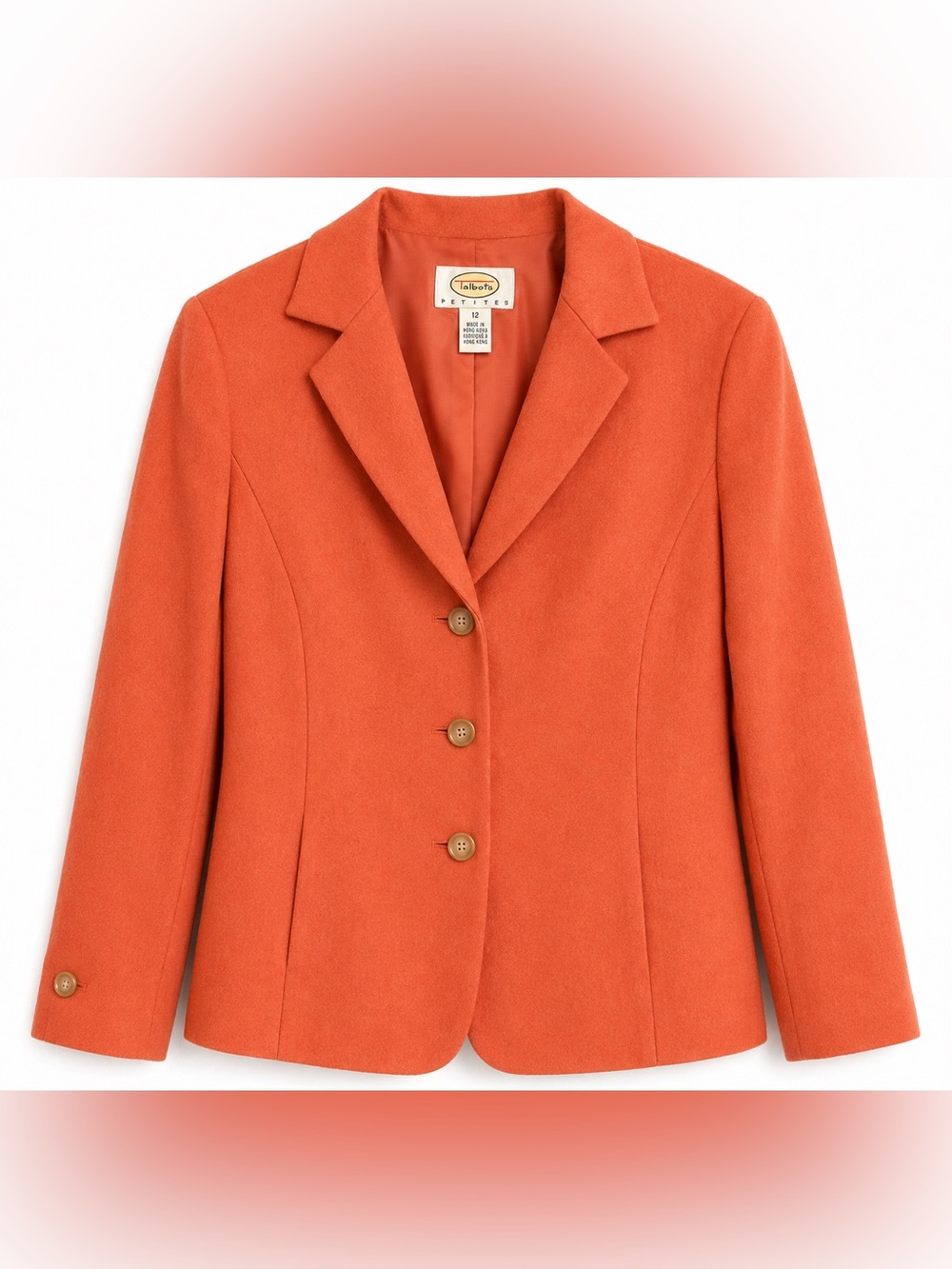 Vintage Talbots Petites 12 Coral Wool Cashmere Blazer Jacket